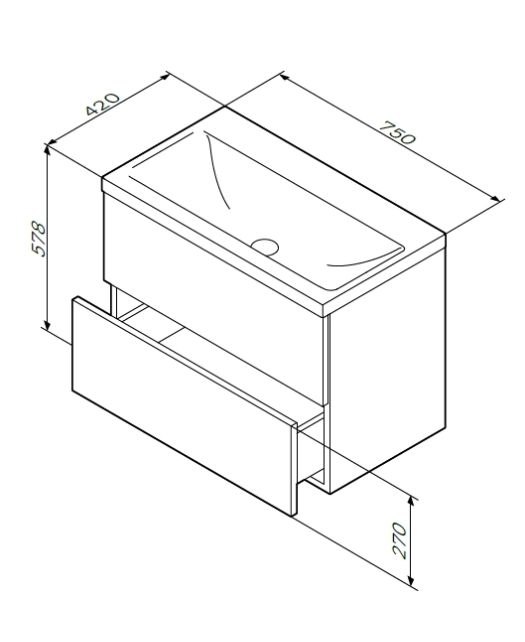 Тумба с раковиной подвесная GEM 75 см, 2 ящика (AM.PM) белый глянец