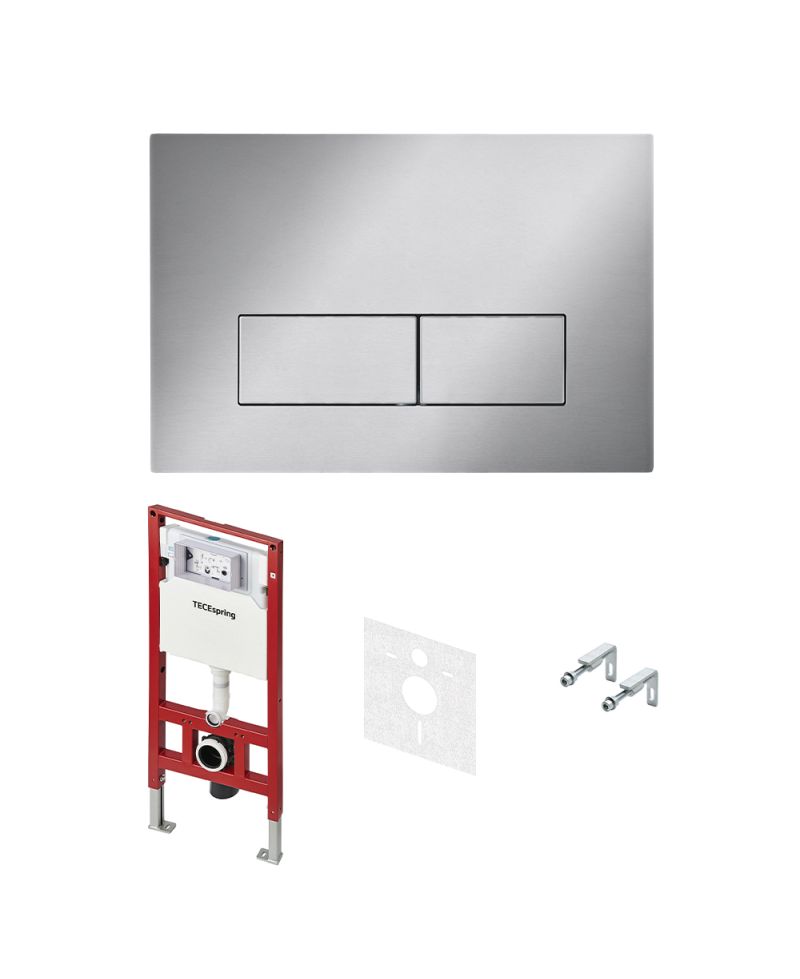 Комплект, застенный модуль TECEspring, металлическая панель TECEspring S (TECE) нержавеющая сталь, сатин