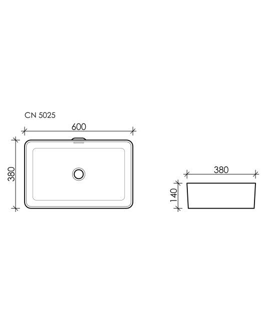 Умывальник чаша прямоугольная Element CN5025 с переливом (Ceramicanova) 60х38 см Белый