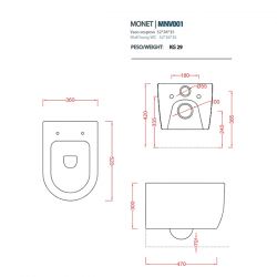 Подвесной унитаз Monet Rimless (ARTCERAM) Италия 36х52 см, белый