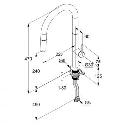 Смеситель для кухни AUREA с выдвижным изливом (KLUDI) хром