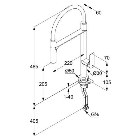 Смеситель для кухни QORD выдвижной поворотный излив (KLUDI) хром