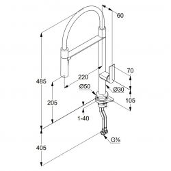 Смеситель для кухни QORD выдвижной поворотный излив (KLUDI) глубокий черный матовый
