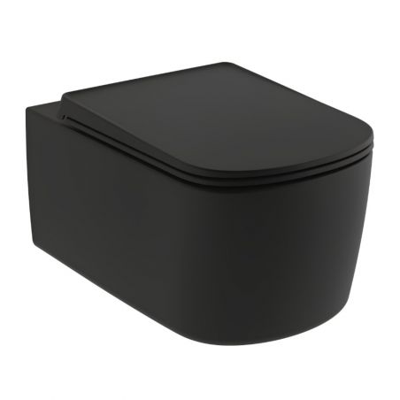 Унитаз подвесной безободковый RESA S с сиденьем крышкой (KLUDI) чёрный матовый 55х36 см