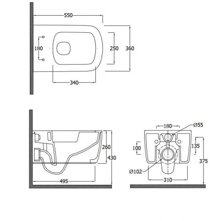 Унитаз подвесной безободковый RESA S с сиденьем крышкой (KLUDI) серо-бежевый матовый 55х36 см