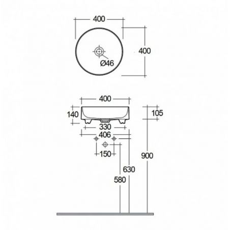 Раковина накладная без перелива RESA R (KLUDI) белый матовый 40 см