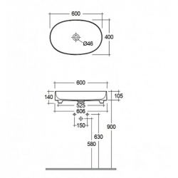 Раковина накладная без перелива RESA O (KLUDI) белый 60х40