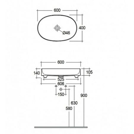 Раковина накладная без перелива RESA O (KLUDI) серо-бежевый матовый 60х40