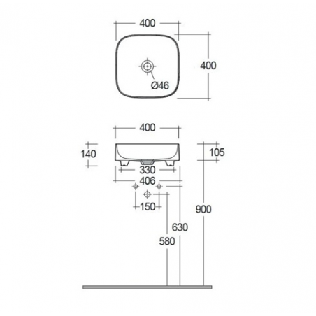 Раковина накладная без перелива RESA S (KLUDI) черный матовый 40