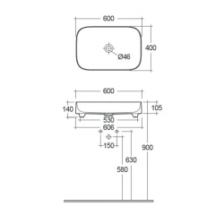Раковина прямоугольная накладная без перелива RESA S (KLUDI) серо-бежевый матовый 60х40