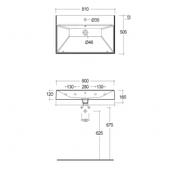 Раковина подвесная с одним отверстием с переливом RESA (KLUDI) белый 81х50,5