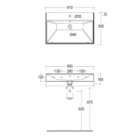 Раковина подвесная с одним отверстием с переливом RESA (KLUDI) белый 81х50,5