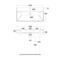 Раковина подвесная с одним отверстием с переливом RESA (KLUDI) белый 101х50,5