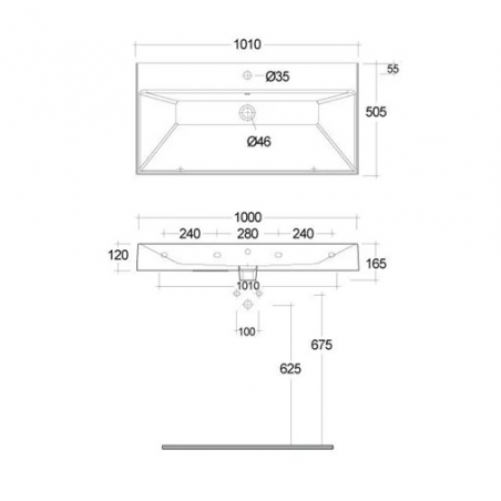 Раковина подвесная с одним отверстием с переливом RESA (KLUDI) белый 101х50,5