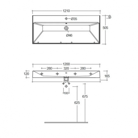 Раковина подвесная с одним отверстием с переливом RESA (KLUDI) белый 121х50,5