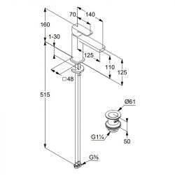 Смеситель для умывальника RENON с донным клапаном Push-Open (KLUDI) оружейная сталь