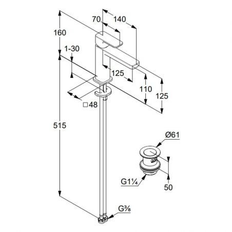 Смеситель для умывальника RENON с донным клапаном Push-Open (KLUDI) брашированный никель