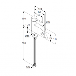 Смеситель для умывальника BOZZ 75 мм (KLUDI) брашированный никель