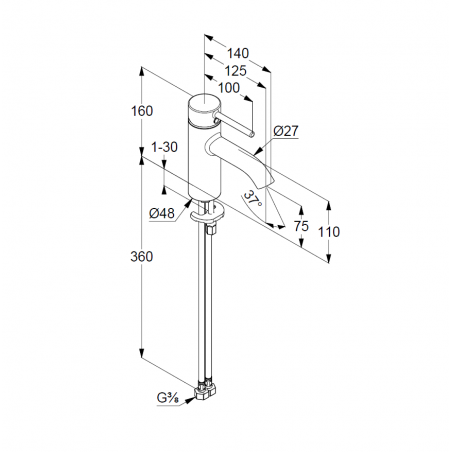 Смеситель для умывальника BOZZ 75 мм (KLUDI) брашированный никель