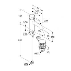 Смеситель для умывальника BOZZ 75 мм  донным клапаном Push-Open (KLUDI) брашированный никель