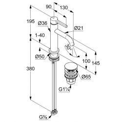 Смеситель для умывальника NOVA FONTE PURA с клапаном PUSH-OPEN 100 мм (KLUDI) белый матовый