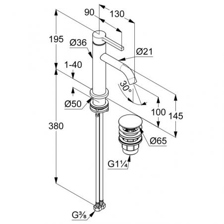 Смеситель для умывальника NOVA FONTE PURA с клапаном PUSH-OPEN 100 мм (KLUDI) белый матовый