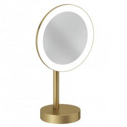 Зеркало косметическое настольное с подсветкой VELA R 3х кратное увеличение (KLUDI) брашированное золото