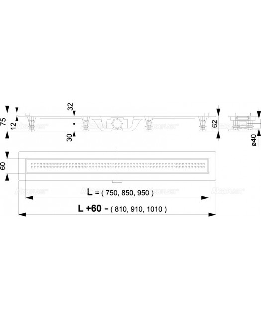 Дренажный канал пластиковый с перфорированной стальной решёткой Simple APZ9-750 (ALCAPLAST) д.40мм, 750х60 